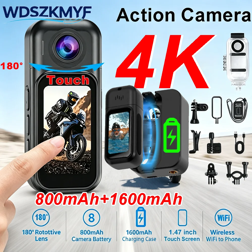 Action Camera 4K - Kamera Vlog Mini WiFi 4K/1080P dengan